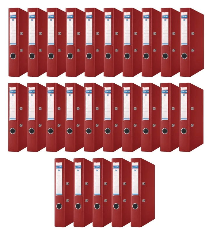 Donau Master Folder Slim Pack of 25 / DIN A4 / 5 cm / 25 Pieces/Burgundy Red/Plastic Cover PP/Carton Paper Slotted Folder Office Folder Ring Binder/Green Dot