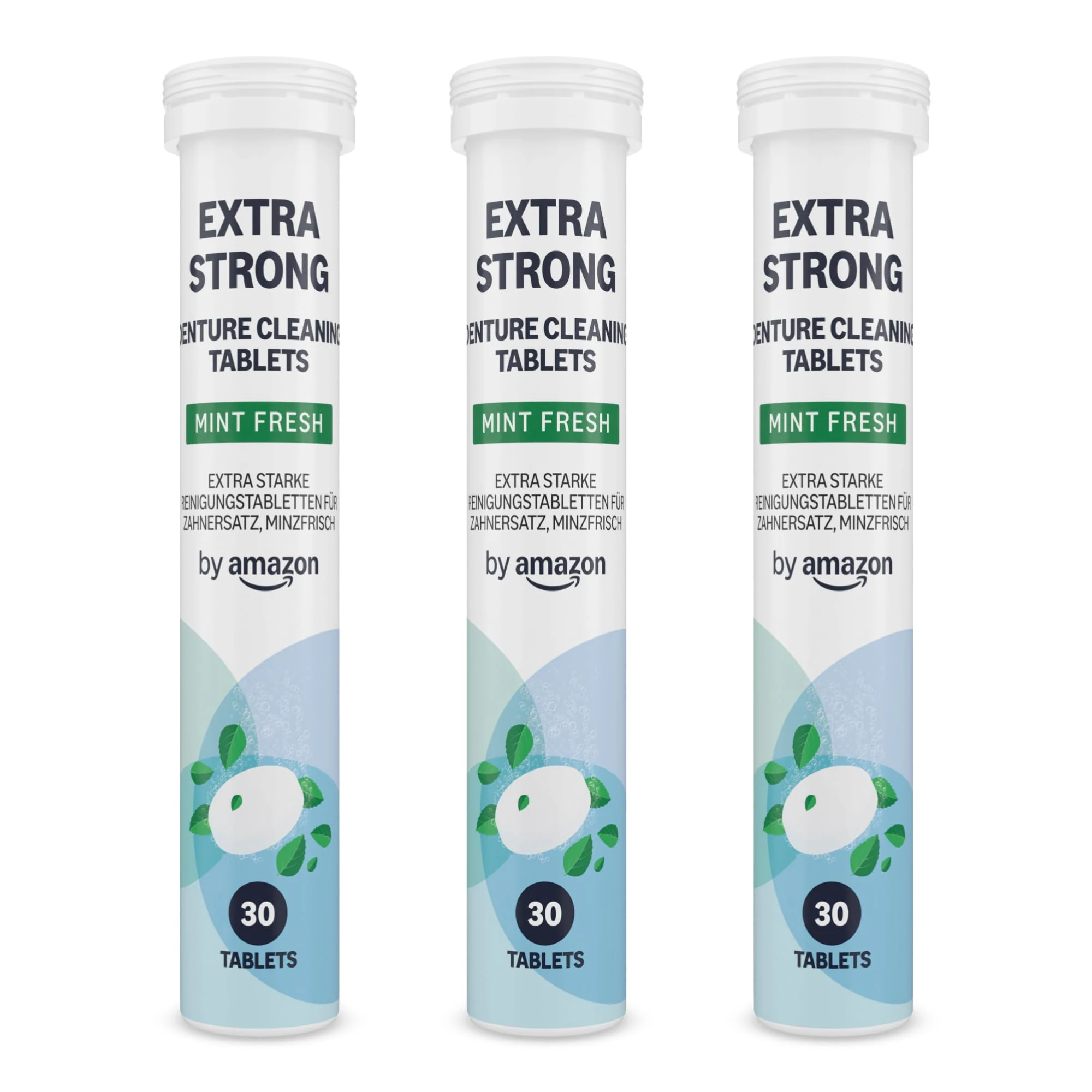 by Amazon Extra Strong Denture Cleaning Tablets - 3 Packs of 30 Tablets, Mint Fresh