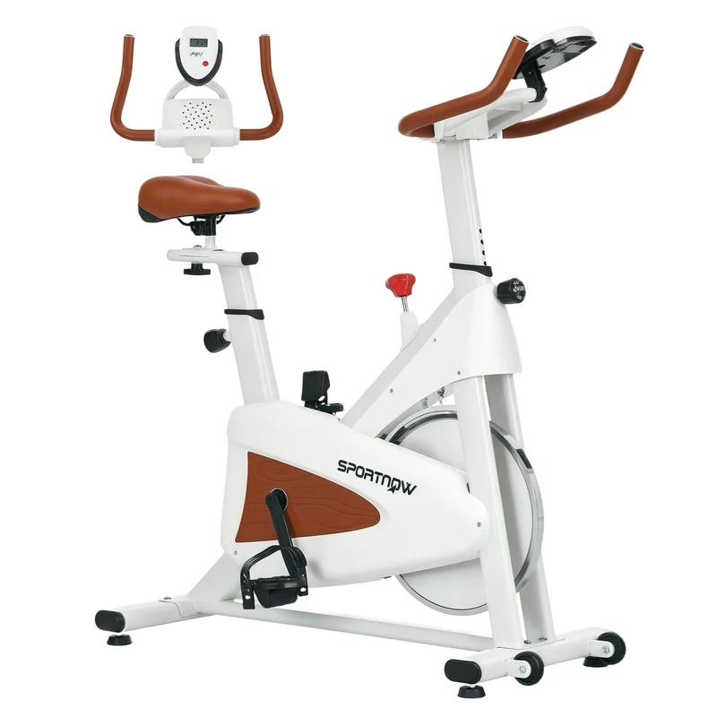 SPORTNOW Indoor Exercise Biker, Quiet Stationary Bike, Stylish Cycling Machine with Adjustable Seat and Resistance, LCD Monitor, Tablet Holder, for Home Gym Cardio Workout, White