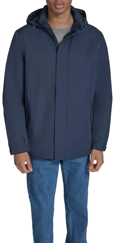 Dockers Men's Go Rain 3/4-Length Commuter Jacket with Hood, Outerwear, Navy Blazer, S, Blazer Navy, S - Image 1