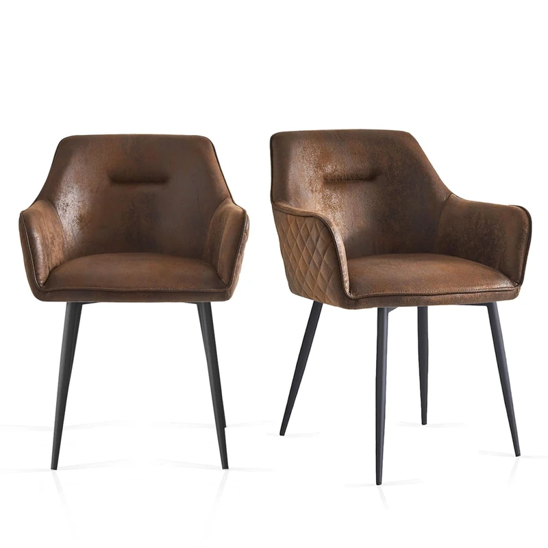 Weegstok Set of 2 Suede Fabric Upholstered Dining Chairs combines modern design with comfort and durability, Suitable for Dining Room, Kitchen, Living Room, and Office (2, Brown Suede)