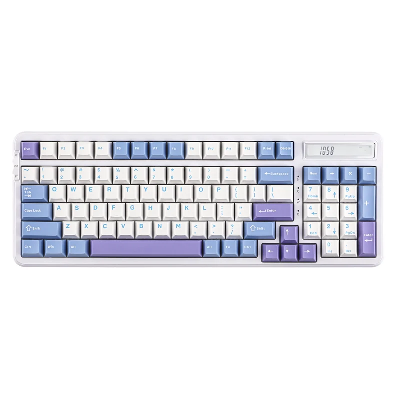 EPOMAKER Cypher 96 Wireless Gaming Keyboard with 8000mAh Battery, Hot Swappable Creamy Keyboard with Numpad and Calculator, RGB Backlit, NKRO for Games/Office (White Blue, Wisteria Linear)