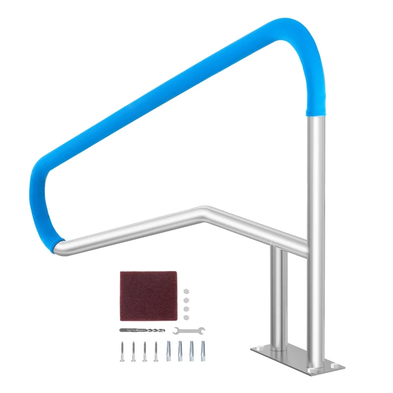 VEVOR Pool Handrail, 54 x 36 inch Pool Railing, Stainless Steel with Base Plate for Indoor/Outdoor Pools,Swimming Pool Safety Railing for Decks,Rust-Proof Grab Bar w/Grip Cover&Accessories for Spas