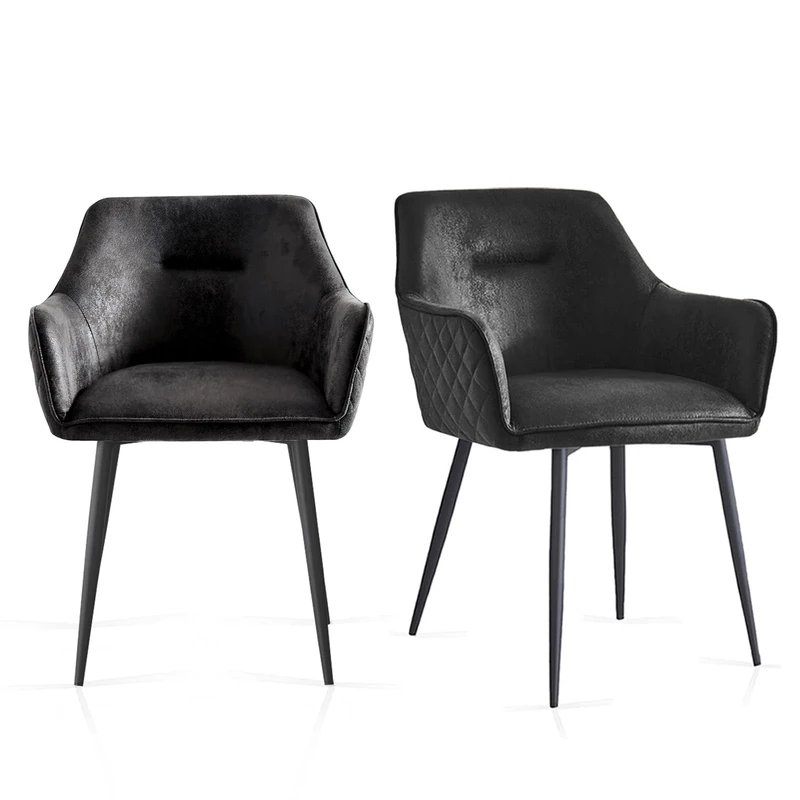 Weegstok Set of 2 Suede Fabric Upholstered Dining Chairs combines modern design with comfort and durability, Suitable for Dining Room, Kitchen, Living Room, and Office (2, Black Suede)