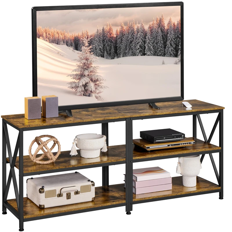 Yaheetech TV Stand for TVs up to 65 Inch, TV Unit with Open Storage Shelves, TV Cabinet for Living Room, Bedroom, Length 140 cm, Rustic Brown