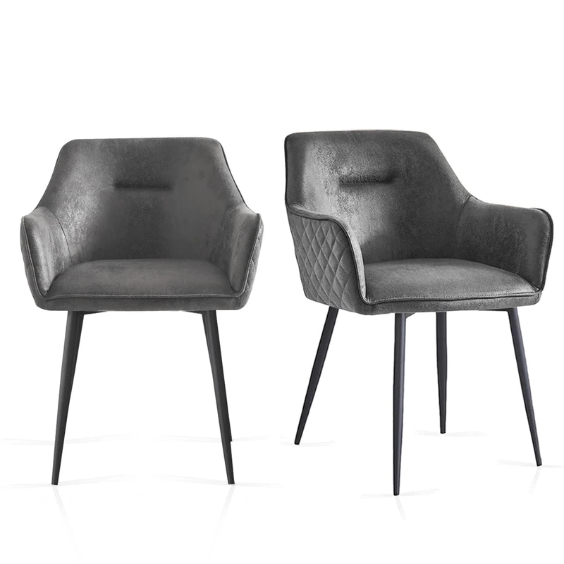 Weegstok Set of 2 Suede Fabric Upholstered Dining Chairs combines modern design with comfort and durability, Suitable for Dining Room, Kitchen, Living Room, and Office (2, Grey Suede)