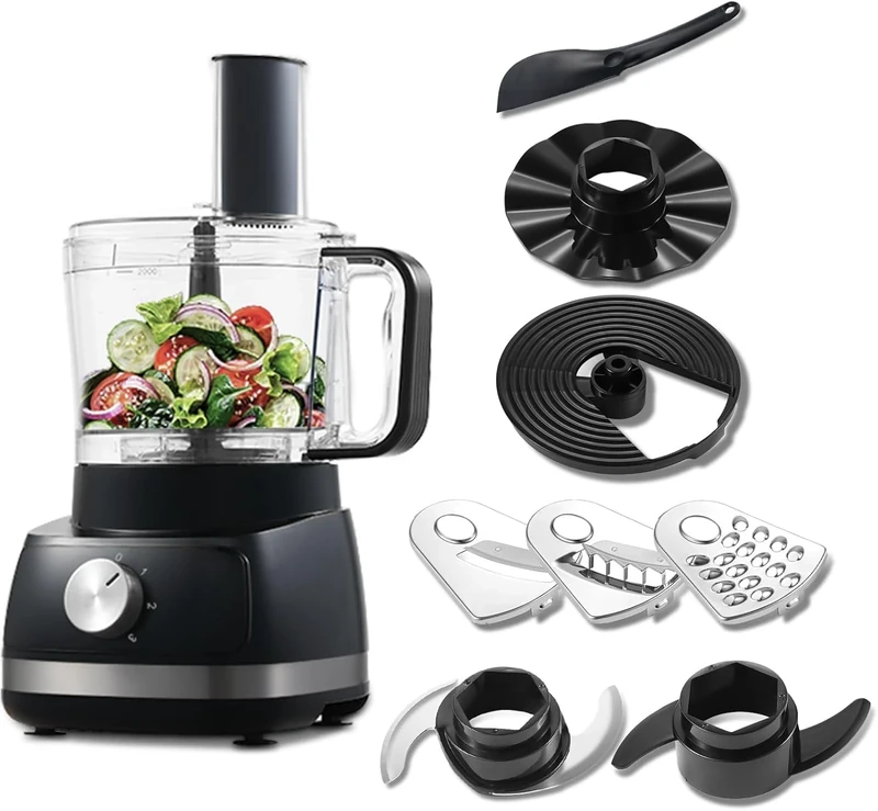 TopStrong Food Processor, 6-in-1 Food Processor and Blender Multifunctional for Chopping, Slicing, Shredding and Kneading Dough, 3 Speeds with Pulse, 2L Mixing Bowl, 3-in-1 Cutting Disc, 800W, Black