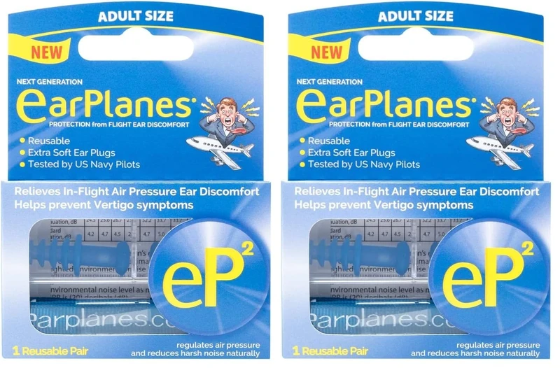 EarPlanes EP2 Ultra-Reusable Earplugs, Airplane Pressure Prevention Earplugs for Adults (1 Pairs) (Pack of 2) - Image 1