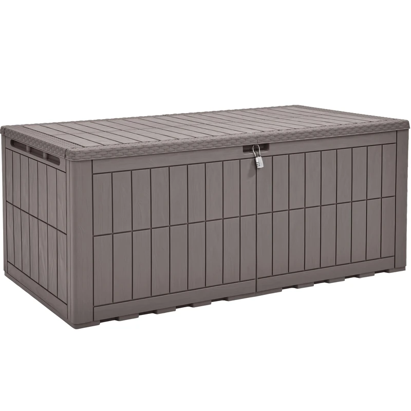 YITAHOME Outdoor Storage Box 833L Waterproof Deck Box for Garden Tools, Patio Cushions, and Pool Accessories, Lockable, Easy Assembly, Versatile Bench or Table (Taupe) - Image 1