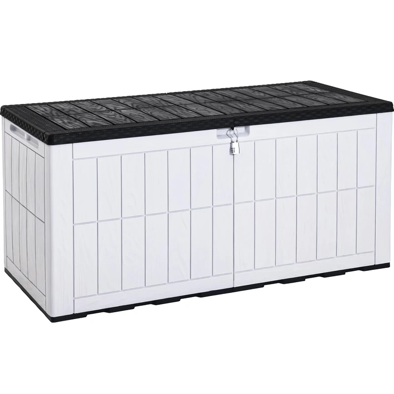 YITAHOME Outdoor Storage Box 833L Waterproof Deck Box for Garden Tools, Patio Cushions, and Pool Accessories, Lockable, Easy Assembly, Versatile Bench or Table (Black+White) - Image 1