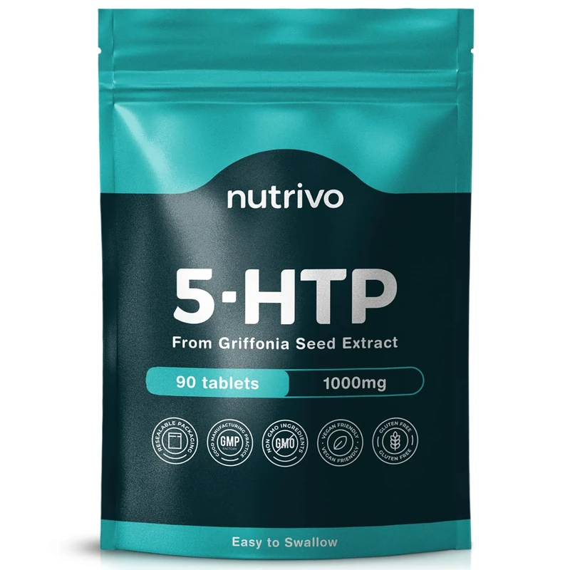 Nutrivo 5HTP Tablets - 90 Tablets Per Pack | 5HTP High Strength Supplement | One A Day - 3 Months Supply | from Griffonia Seed Extract | Vegan & UK Made