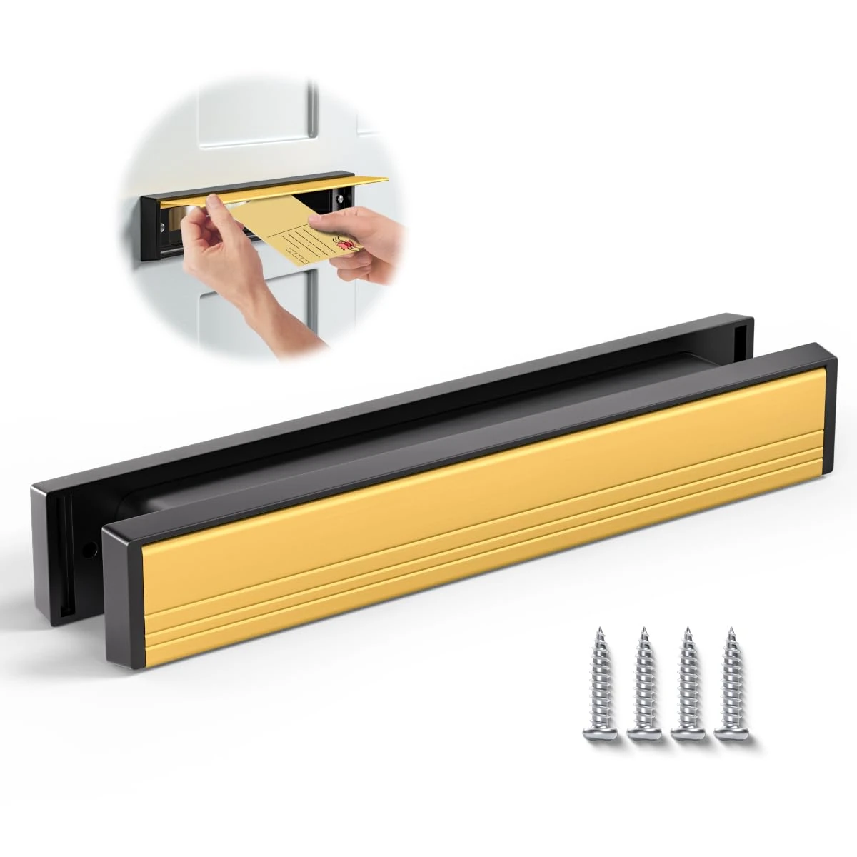 Bwintech 1 Set 325 * 50MM (12.8") Gold Aluminium Adjustable Depth Door Letterbox,Fit for 40-80mm Thickness Wooden,UPVC,Composite,Internal and External Doors