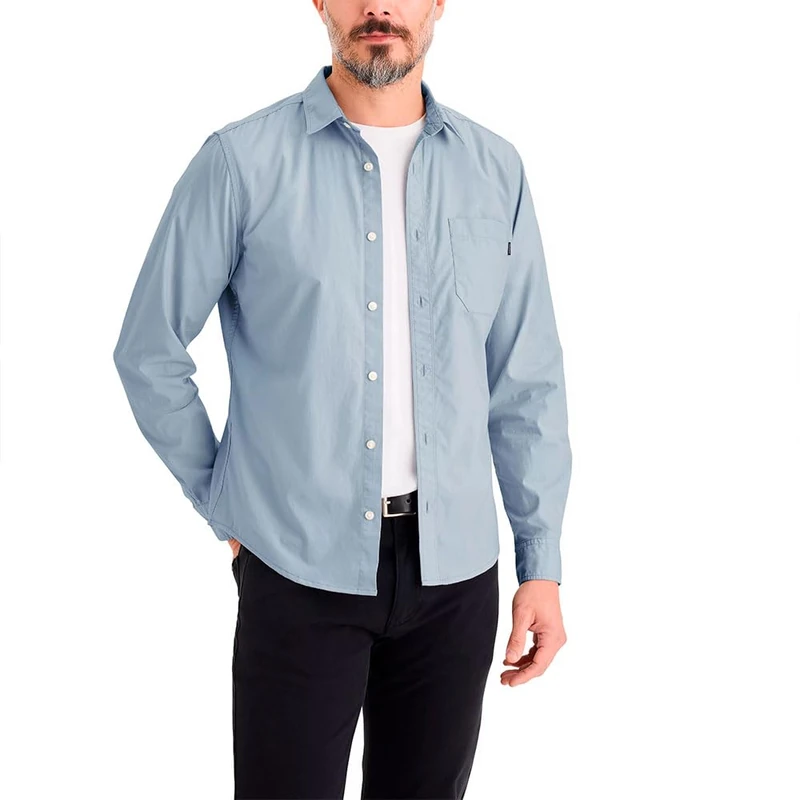 Dockers Men's Shirts LS Ultimate Shirt Slim, Subdued Blue, XL
