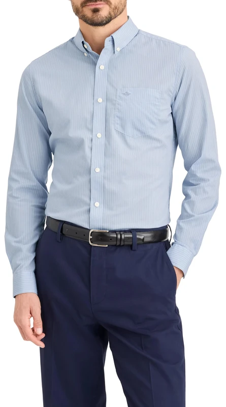 Dockers Men's Shirts Signature Stain Def Slim, Burnett Subdued Blue, XL