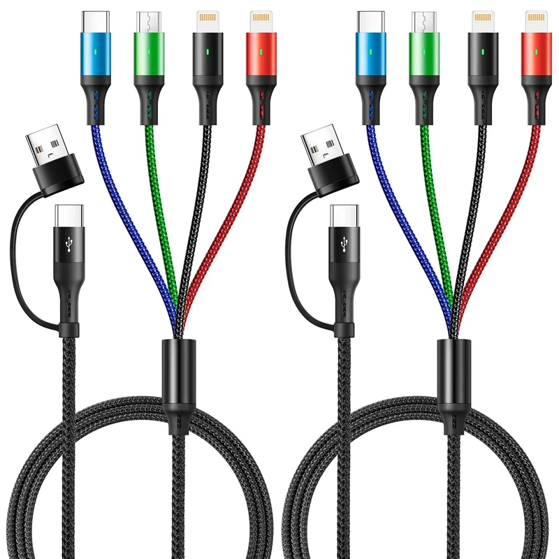 YTLUSN 6 in 1 Multi Charging Cable [2Pack,1.2M], 4 in 2 Universal Charger Cable Dual Nylon Braided USB A/C to Type C/Lightning/Micro USB/Universal Charger for iPhone,Galaxy and More