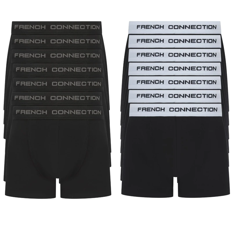 French Connection 'FC51' Mens Multipack Boxer Shorts - Cotton Stretch, 14 Pack, Soft and Breathable Underwear (Large)