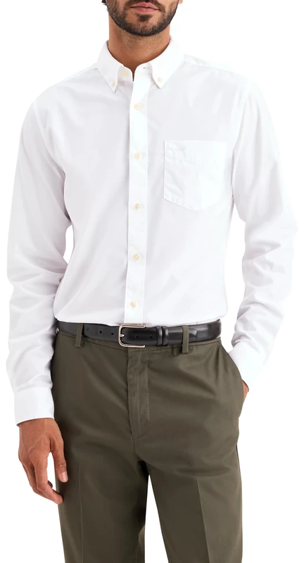 Dockers Men's Shirts Signature Stain Def Slim, Lucent White, L