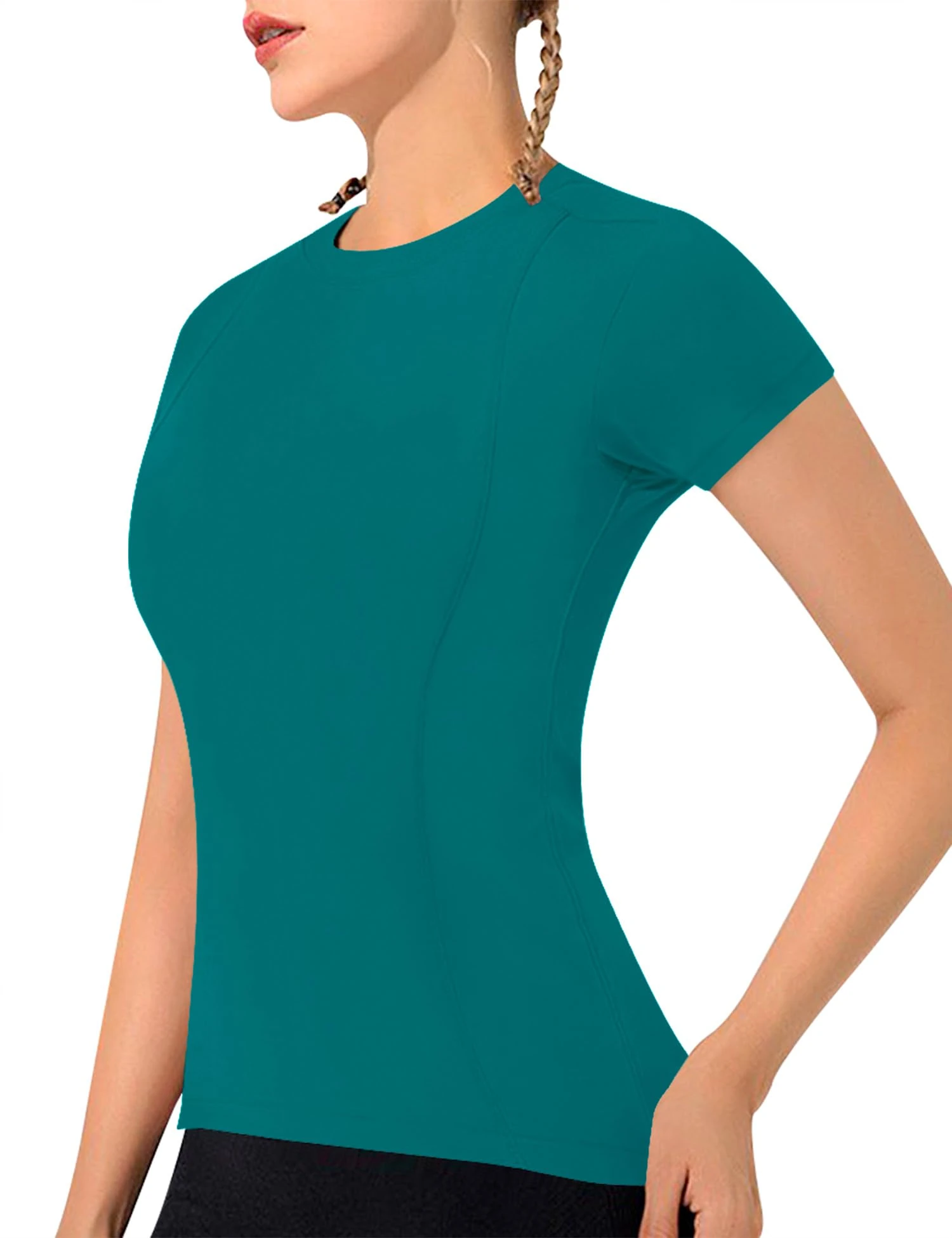 IECCP Workout Tee Shirt Women Short Sleeve Active Crewneck t-Shirt Moisture Wicking Athletic Shirts Sport Activewear Tee Roundneck Workout Top Lake Green S