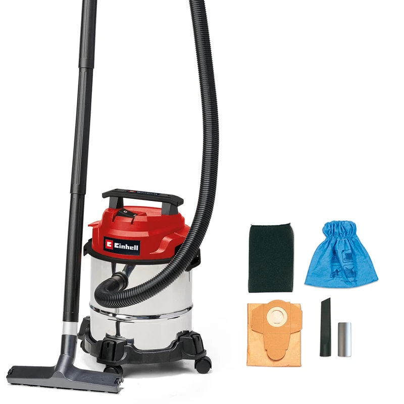 Einhell Wet/Dry Vacuum Cleaner TC-VC 1812/1 S (1250 W, Suction Power: 180 mbar, 4 castors, 12 L Reservoir, incl. Crevice Nozzle & Combination Nozzle, Foam Filter, Vacuum Cleaner Bag and Filter)