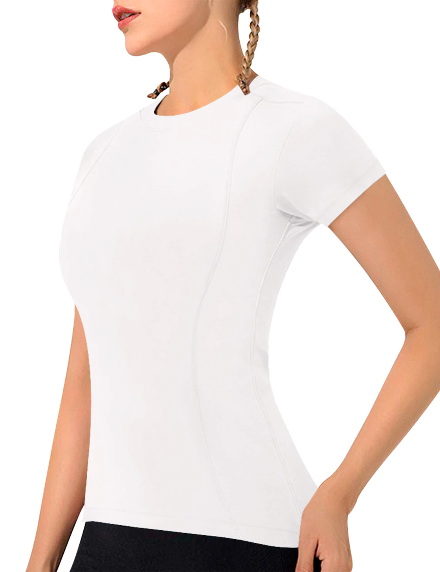 IECCP Short Sleeve Gym Tops Women Women's Running Shirts Workout Tops Quick Dry Sports T-Shirts Athletic Hiking Tops Women Exercise Top Ivory Gray S