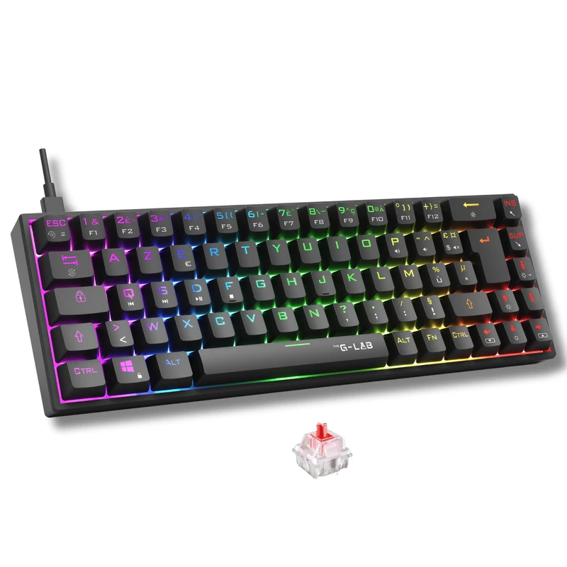 The G-Lab - Keyz Titanium - 65% AZERTY Gaming Keyboard, USB - Mechanical Switch Keyboard Red - RGB 100% Customizable, Anti-Ghosting, Programmable Macros - for PC, PS4, PS5, Xbox - New (Black)