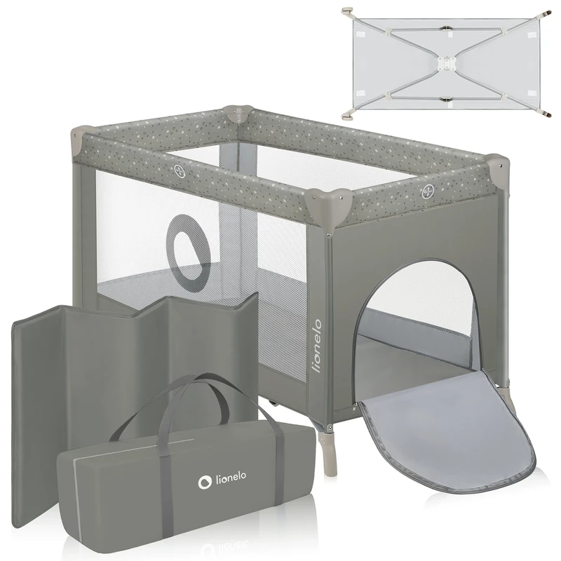 lionelo STEFI 2-in-1 Travel Cot & Baby zone Portable Baby Bed for Newborns and Toddlers 0-36 kg with Mattress, Side Entry, Breathable Mesh, LockGuard Safety, Wheels with Brakes, Easy-Fold System, Bag