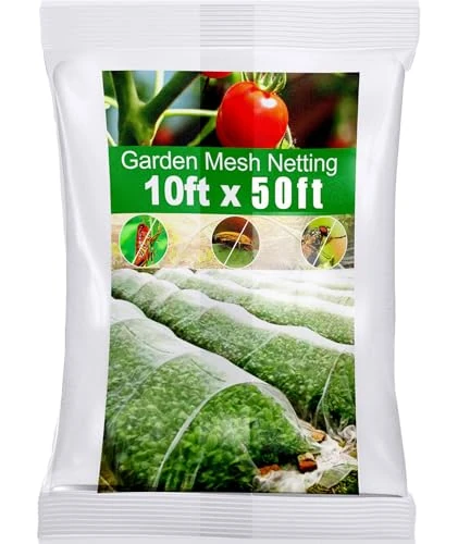 Wohohoho Garden Insect Mesh Netting 10ft x 50ft (3m x 15m), 1mm Ultra Fine Mosquito Netting Bug Netting Bird Netting Insect Barrier, 60 Mesh per Inch Plant Cover for Gardening Vegetables Fruit Tree