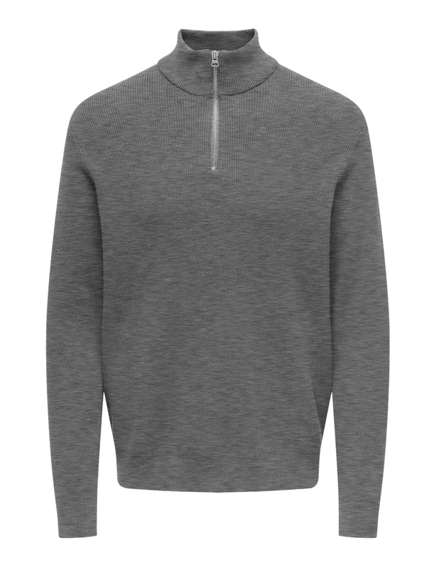 ONLY & SONS Mens Onsphil Reg 12 Struc Half Zip Knit Noos, Medium Grey Melange, XXL UK