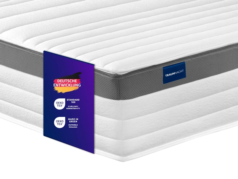 Traumnacht Premium 7-Zone Barrel Pocket Spring Mattress, Hardness 4 (H4), 80 x 200 cm, Oeko-Tex Certified, Produced according to German Quality Standard