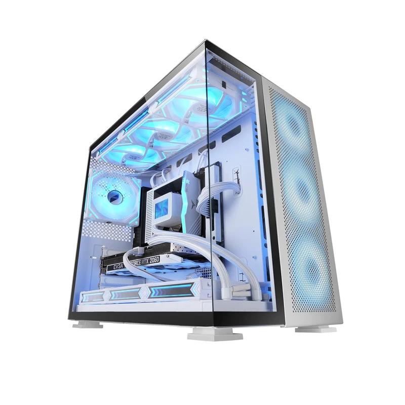 Mars Gaming MC-NOVA2, Custom Gaming Case XXL E-ATX, Dual Continuous Tempered Glass Without Frame, Full Liquid Cooling Support, Aerospace Aluminum 2mm, Dual Chamber PC Tower, USB-C, White