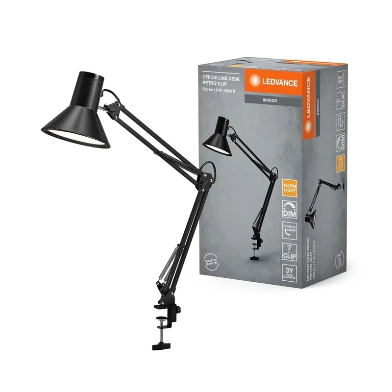 LEDVANCE Office Line Desk Retro Clip 9W 830 Dimmable Black