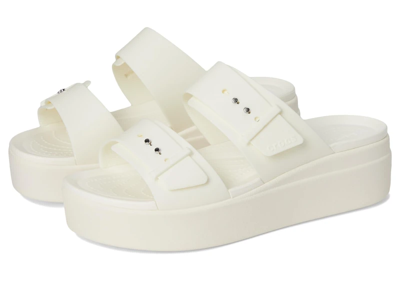 Crocs Women Sandal,Brooklyn Buckle Low Wedge,Chalk,8 UK Women