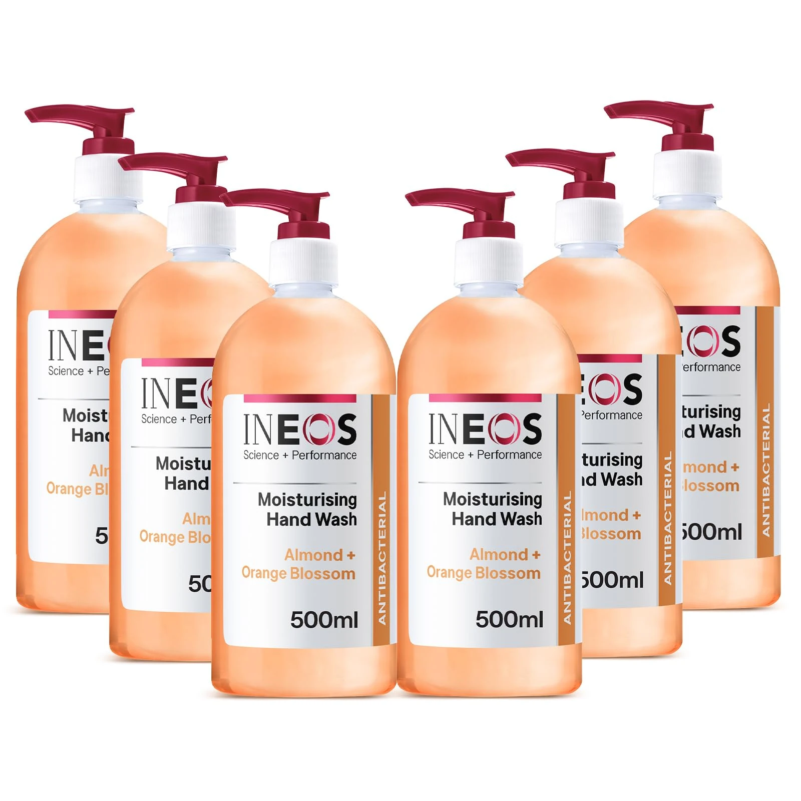 INEOS - Liquid Hand Soap - Moisturising - Handwash with Almond & Orange Blossom - 6 Bottles - 500ml, Packaging May Vary