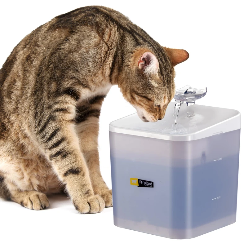 Ferplast cat water fountain for Drinking ARES, 2L Cat Water Fountain, Dog Water Fountain, Super Silent Pump, Three-Stage Filter, LED, Power Adapter Included