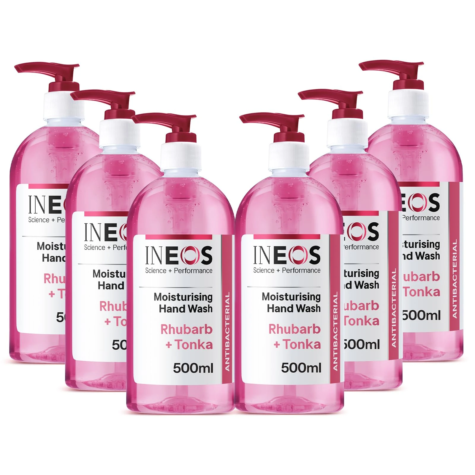INEOS - Liquid Hand Soap - Moisturising - Handwash with Rhubarb & Tonka - 6 Bottles x 500ml, Packaging May Vary