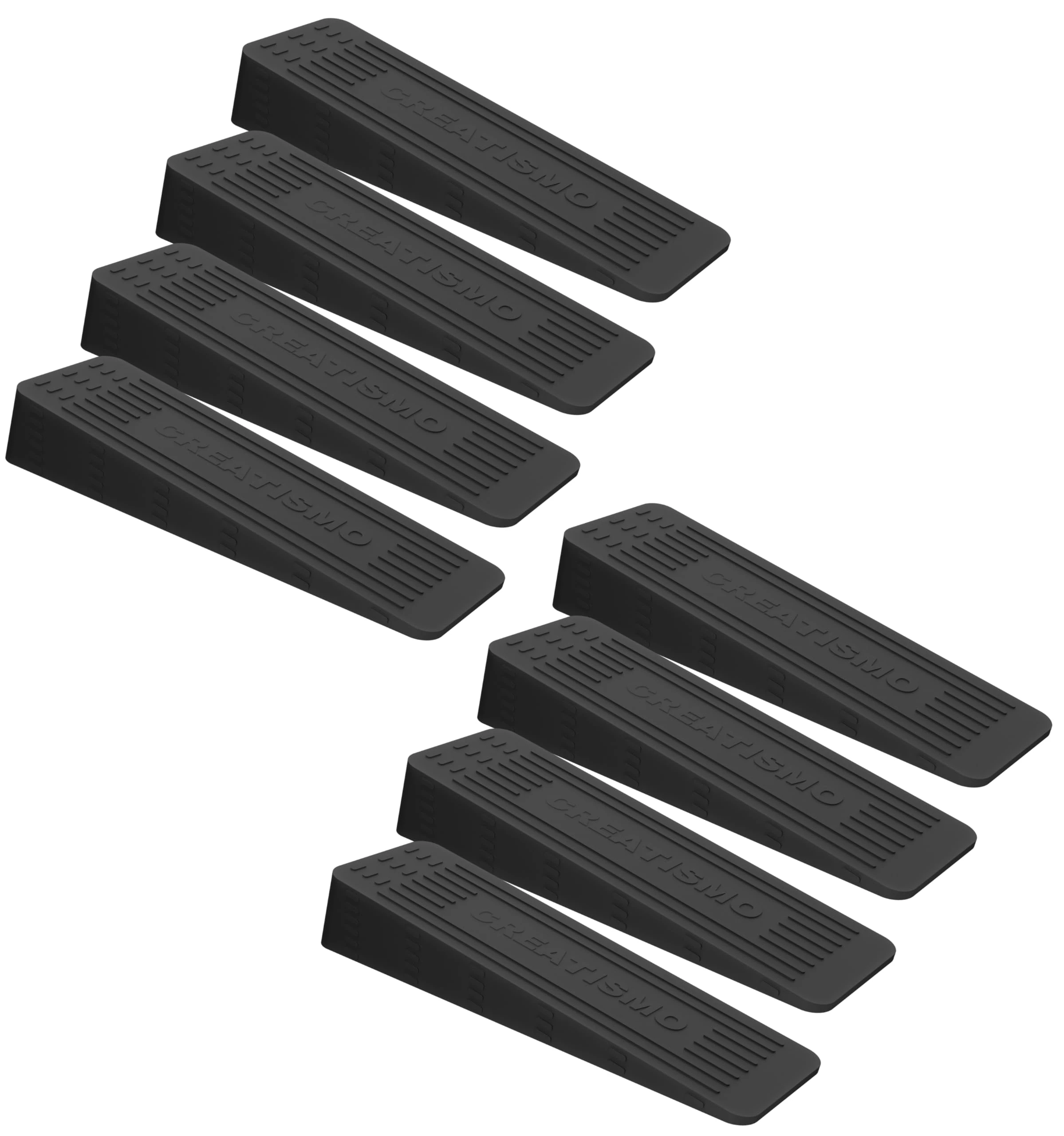 CREATISMO Pack of 8 Black Rubber Door Stoppers, Durable Anti-Skid, Heavy-Duty Wedges for All Floor Types, Indoor Doorstops Preventing Accidents