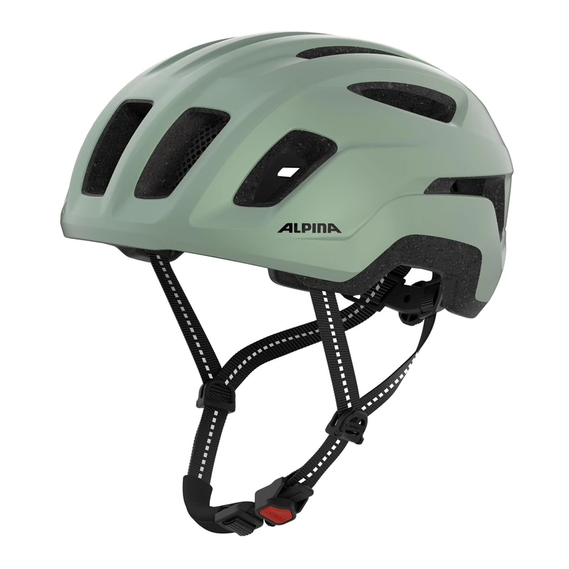 ALPINA PARANUS URBAN – Bike helmet with LED rear light, lightweight Hi-EPS inner shell, large ventilation, individually adjustable, and integrated insect net - willow-green matt - 55-59