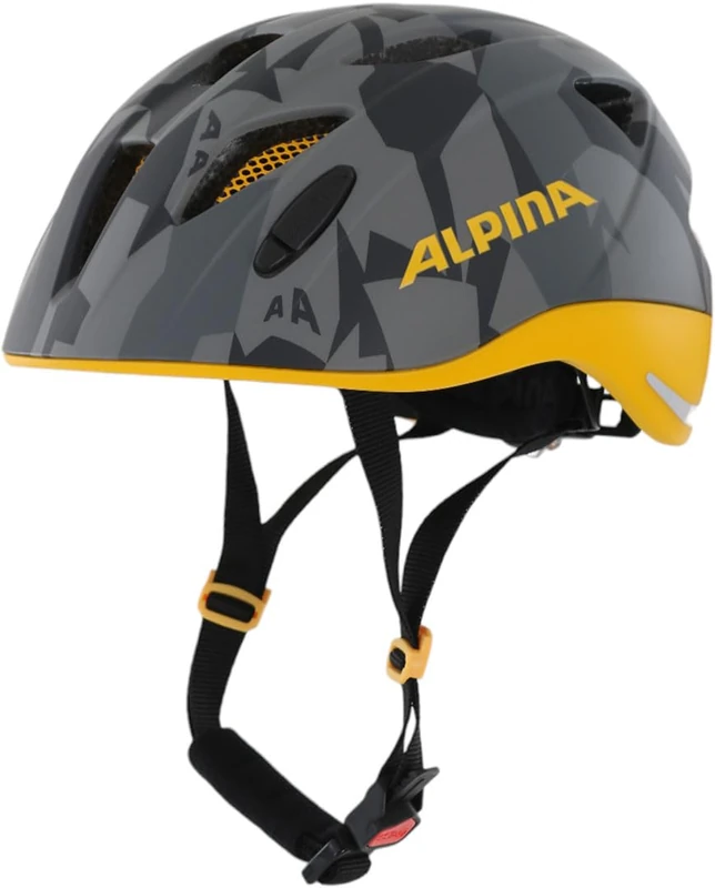 ALPINA XIMO L.E. – Lightweight, safe, and impact-resistant bike helmet with optional LED light for children - black yellow camo matt - 47-51