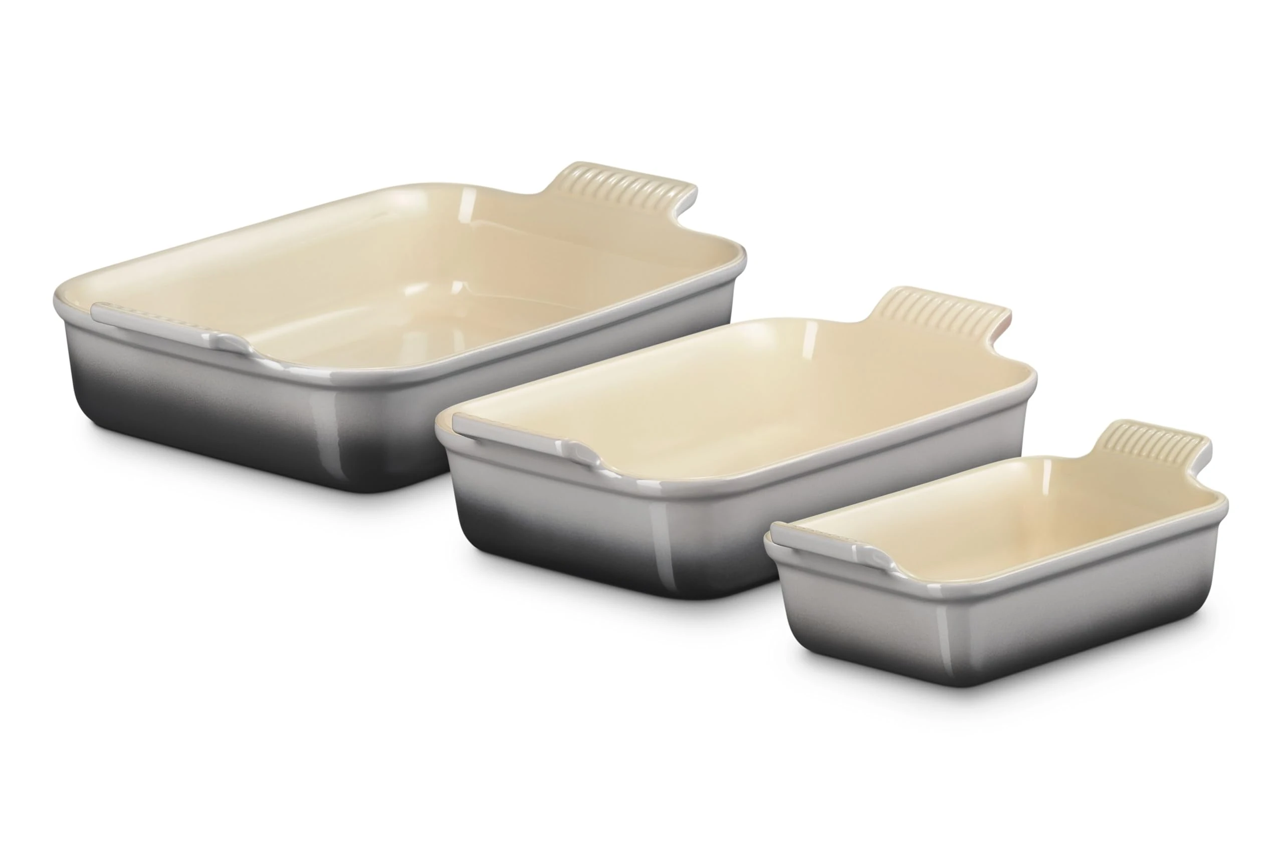 Le Creuset Stoneware Set Of 3 Heritage Rectangular Dishes, Oyster
