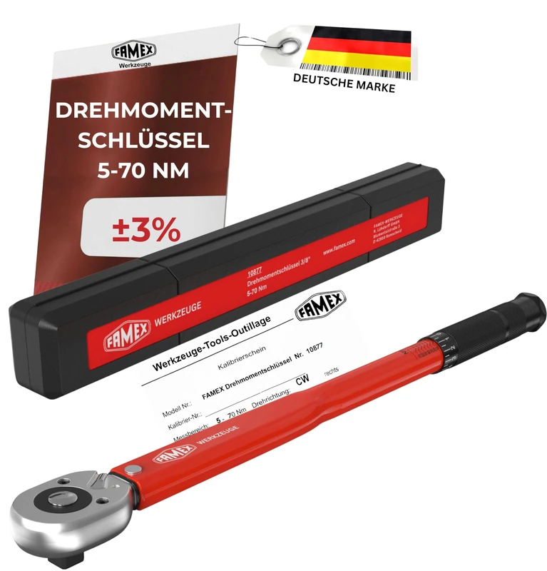 FAMEX 10876 Torque Wrench 3/8 Inch (10 mm) Drive 20-110 Nm - for Measurement in Both Directions of Rotation - Motorcycle, Car, Bicycle, Tested - Image 1
