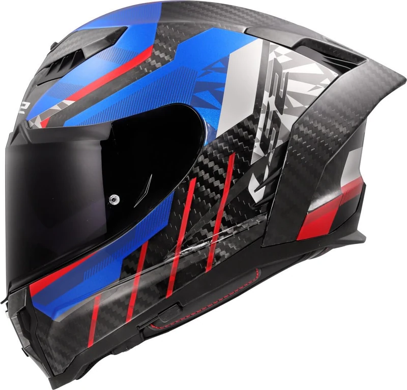 LS2 Dragon FF807. Motorcycle Helmet. Full Face. Full Carbon. Dark Visor, Pinlock and Carrying Bag Included. TRAX Gloss Blue Red. L