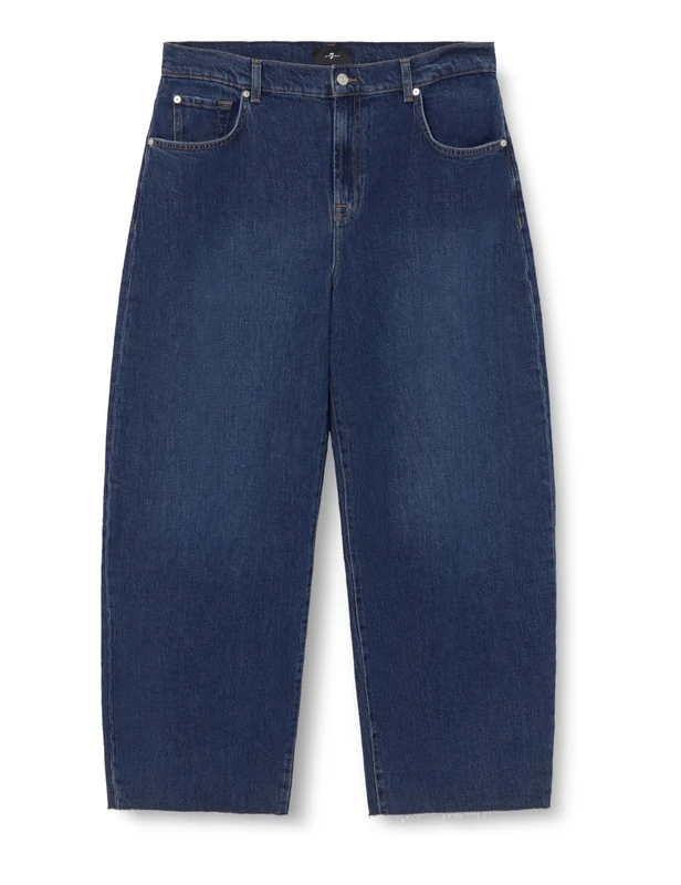 7 For All Mankind Women's Bonnie Curvilinear Radar with Raw Cut Jeans, Dark Blue, 31 W