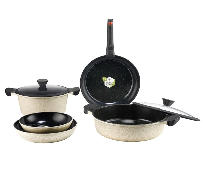 LAGUIOLE, 8-Piece Forged Aluminum Kitchen Set, Non-Stick Ceramic Coating, Universal Removable Handle, Compatible with All Heat Sources, Stackable, 24 cm, Green