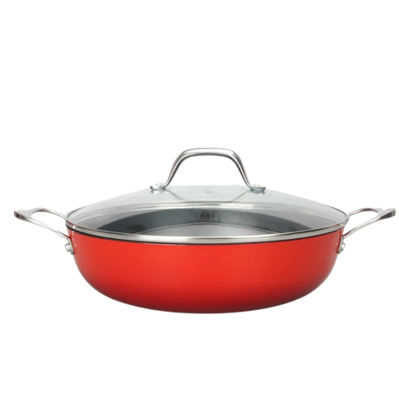 LAGUIOLE, Red Cast Iron Sauté Pan 5.5L - Optimal Heat Retention, Light and Durable, Non-Stick, Easy Maintenance, All Heat Sources, Induction, 100% Cast Iron, 5.5 L, Red - Image 1
