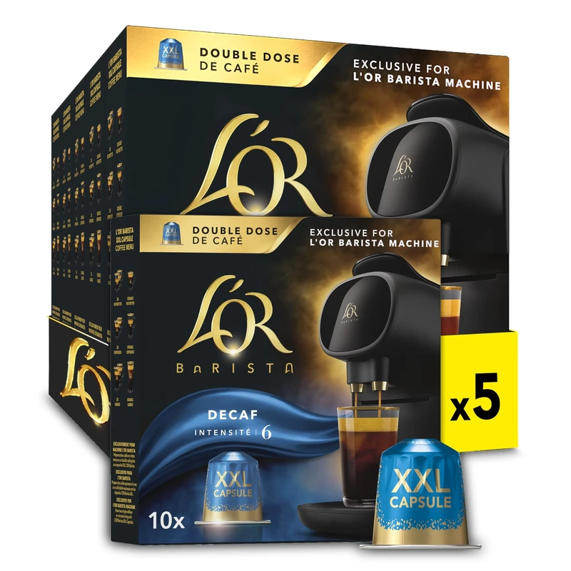 L'OR Barista Double Decaff XXL Coffee Pods x10, Pack of 5, Total 50 XXL Capsules