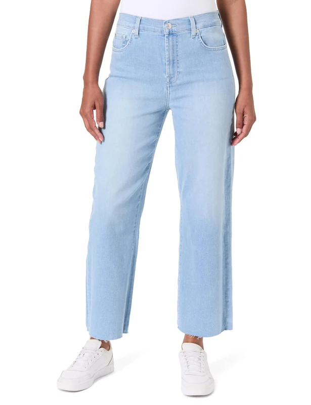7 For All Mankind Women's Cropped Alexa Fall River with Raw Cut Jeans, Light Blue, 30 W - Image 1