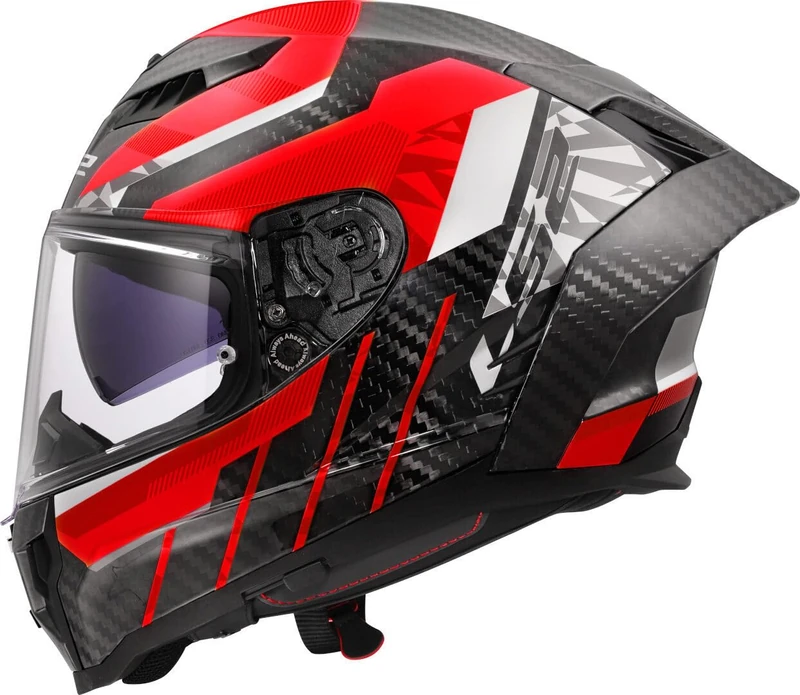 LS2 Dragon FF807. Motorcycle Helmet. Full Face. Full Carbon. Dark Visor, Pinlock and Carrying Bag Included. TRAX Gloss Red. S