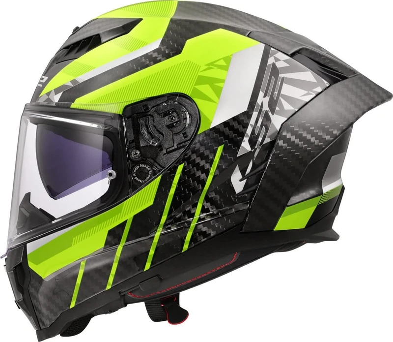 LS2 Dragon FF807. Motorcycle Helmet. Full Face. Full Carbon. Dark Visor, Pinlock and Carrying Bag Included. TRAX Gloss High Viz Yellow. L