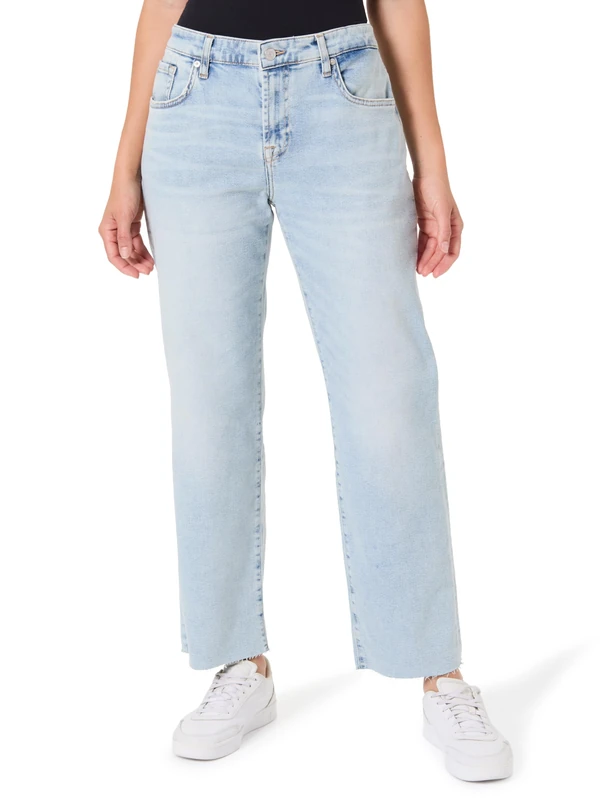7 For All Mankind Women's Calie Straight Ankle Sunset Beach with Raw Cut Jeans, Light Blue, 31 W