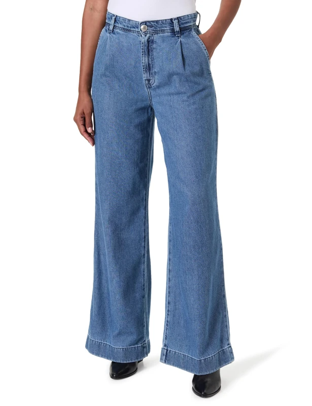 7 For All Mankind Women's Pleated Trouser Hilo Jeans, Mid Blue, 26 W